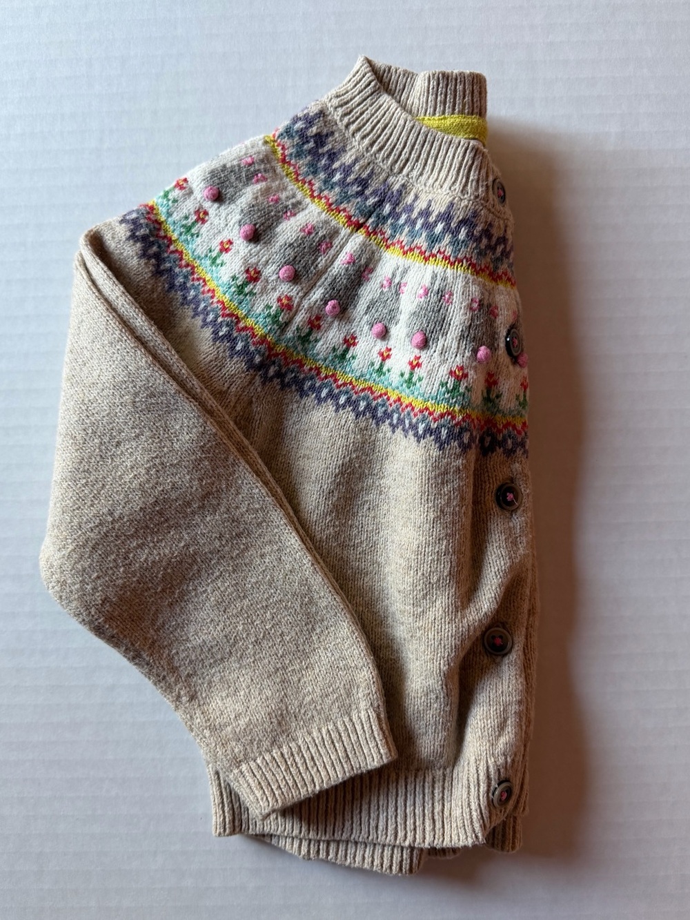 Mini Boden Fair Isle Floral Bobble Cardigan Sweater 3-4Y